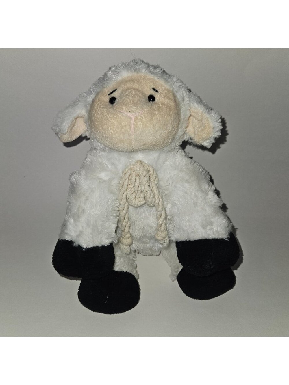 Animal Adventure White Sheep Lamb Plush Rope Bow Black Feet Stuffed Animal Toy